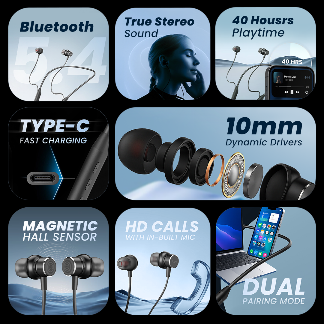 VIDA Neckblaze V10 Wireless In-Ear Neckband, 40Hrs Playtim