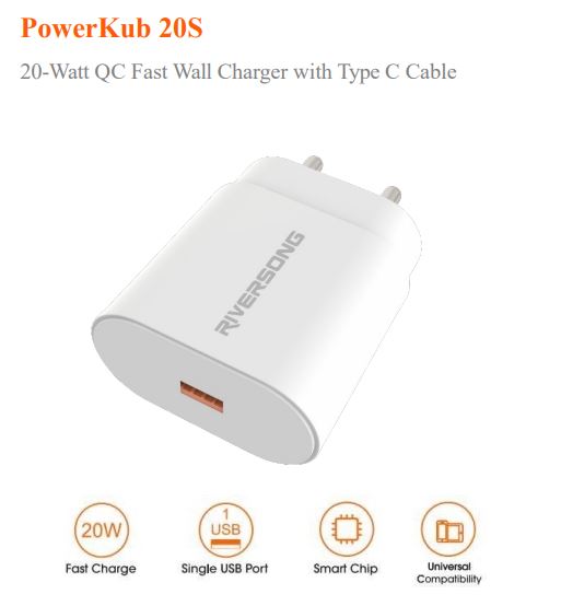 Riversong KUB 20S NEW 20W USB ADAPTER WITH TYPE-C CABLE