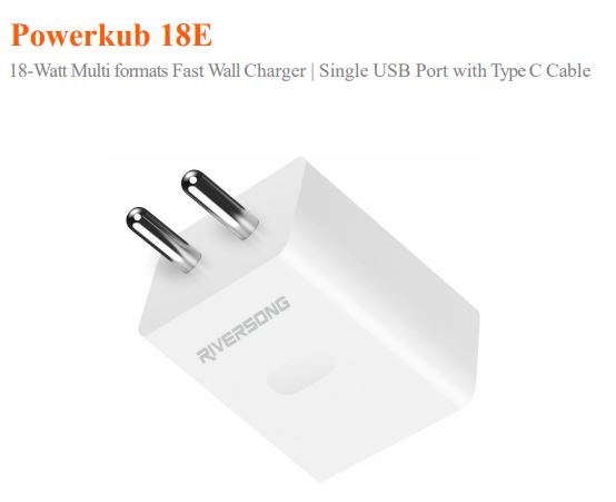 Riversong POWERKUB 18E TYPE-C 18W MULTI FORMATE SUPPORT FAST WALL CHARGER