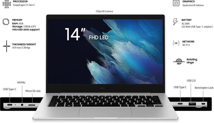 Samsung Galaxy Book GO (Qualcomm 7C Kryo468/4GB / 128GB) 340XLA-KA1