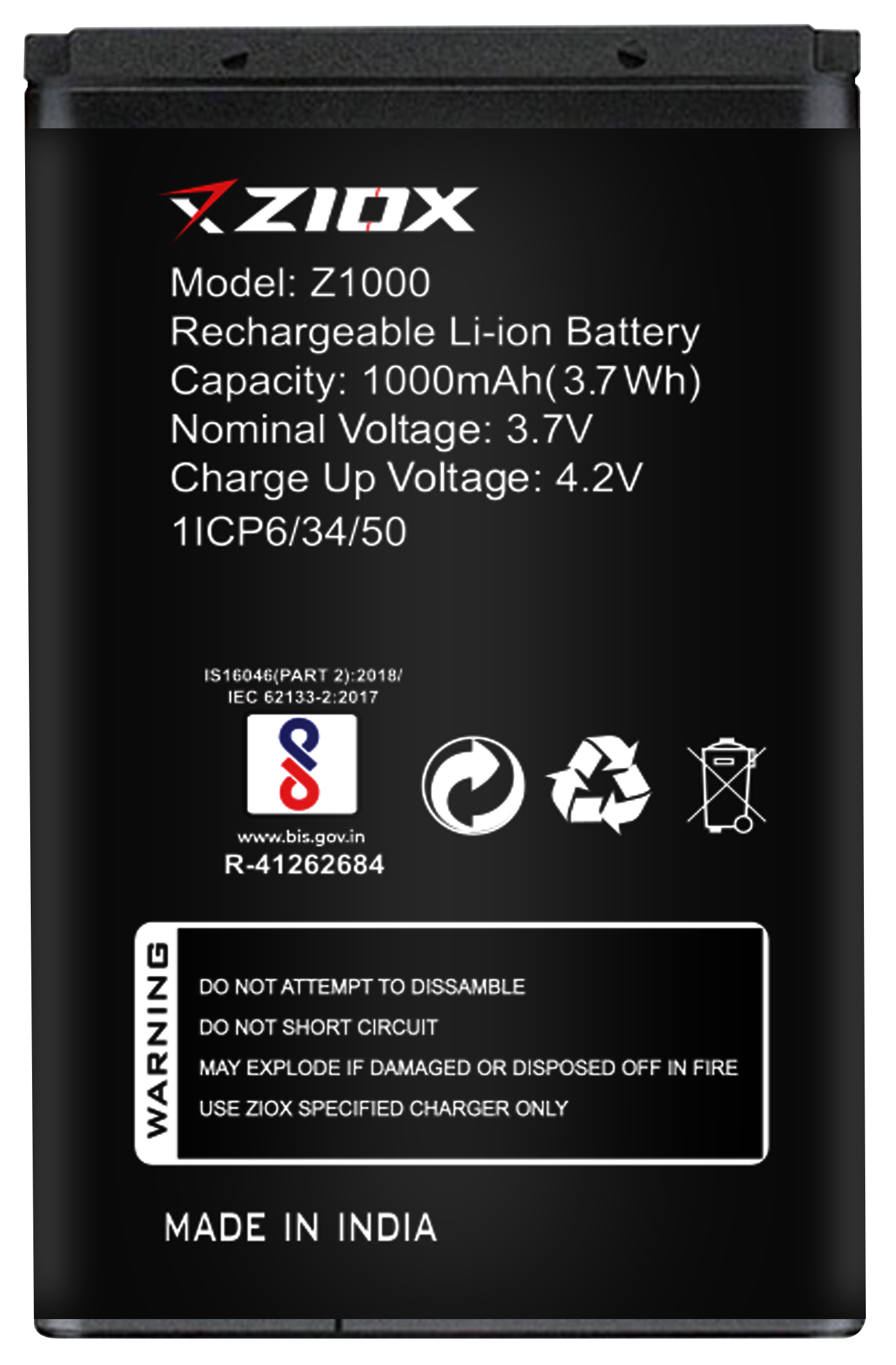ziox Z1000 Battery 1000mah Long Battery Life