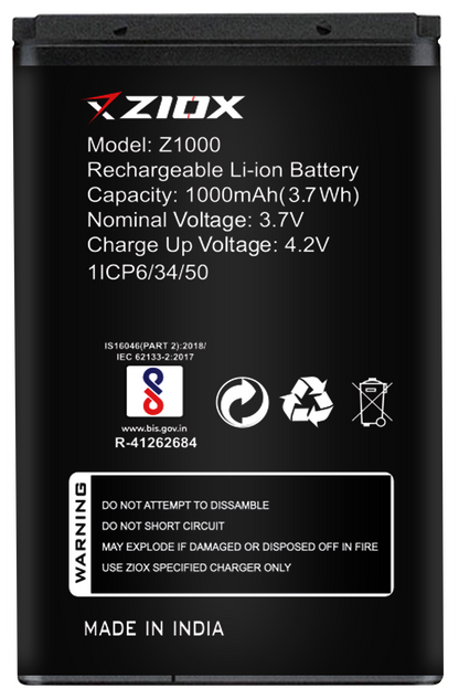 ziox Z1000 Battery 1000mah Long Battery Life